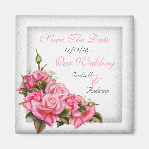 Save the Date Hochzeit Hübsch Pink Roses Bouquet Magnet