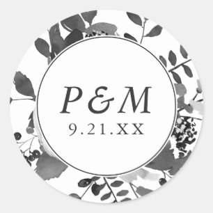 Save the Date Hochzeit mit grauer und weißer Blüte Runder Aufkleber