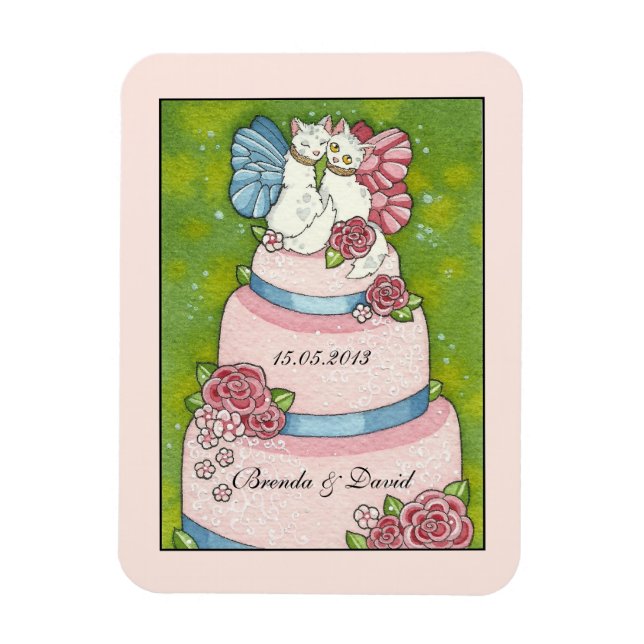 Save the Date Hochzeit Niedlich Cat Cake Topper Ma Magnet (Vertikal)