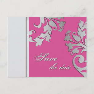 Save the Date Hochzeit Postkarte Fuchsia Pink Silv