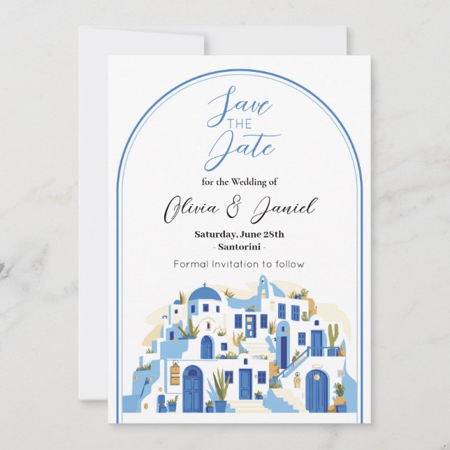 Save the Date Hochzeit Santorini Griechenland Blue (Vorderseite)