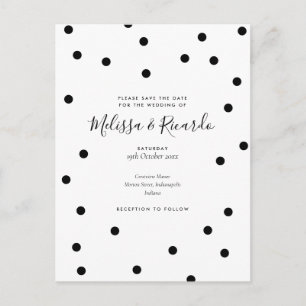 Save the Date Hochzeit Schwarz-Weiß-Polka-Punkte Postkarte