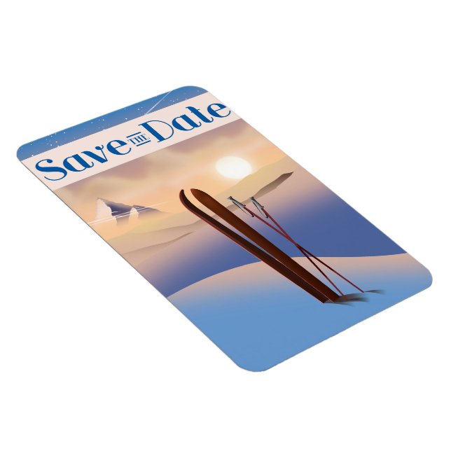 Save the Date Hochzeit Vintag Ski Magnet (Rechte Seite)