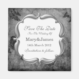Save the Date Hochzeit Vintage Blumentextur Grau Magnet