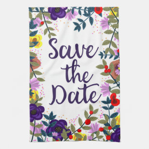 Save the Date Hochzeit Vintages Blumenriff Geschirrtuch