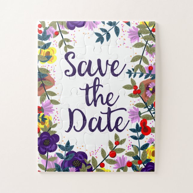 Save the Date Hochzeit Vintages Blumenriff Puzzle (Vertikal)