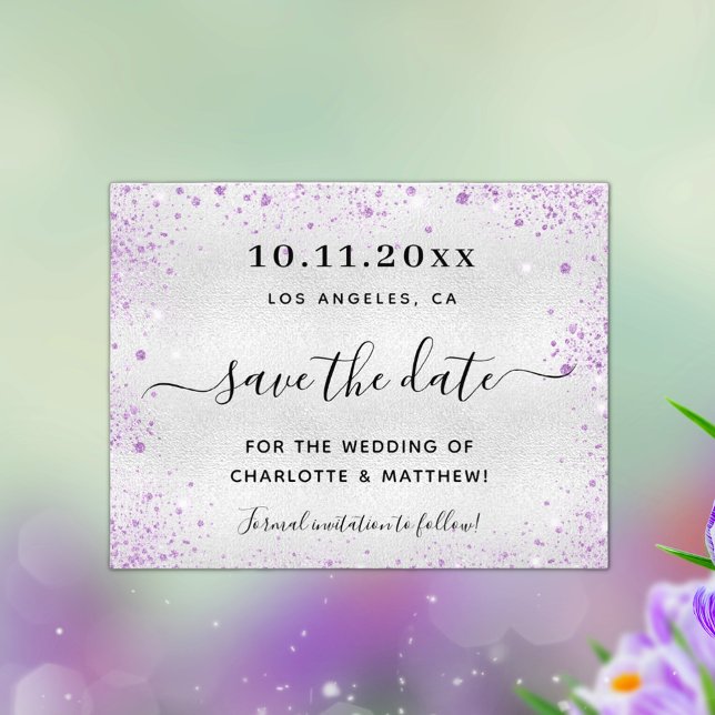 Save the Date Hochzeitbudget für lila Glitzer Flyer (Von Creator hochgeladen)