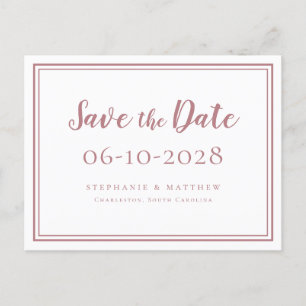 Save the Date Hochzeiten Dusty Rose Einfache Moder Ankündigungspostkarte