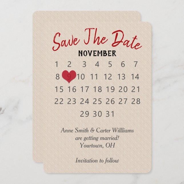 Save the Date Hochzeitkalender auf Embossed Muster Einladung (Vorne/Hinten)