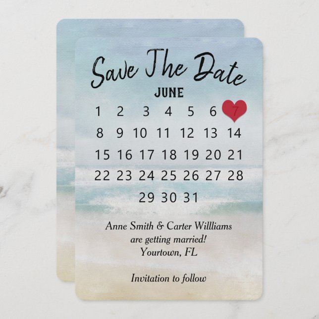 Save the Date Hochzeitkalender Ocean Beach Einladung (Vorne/Hinten)