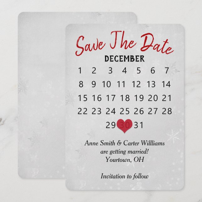 Save the Date Hochzeitkalender Silberschneeflocken Einladung (Vorne/Hinten)