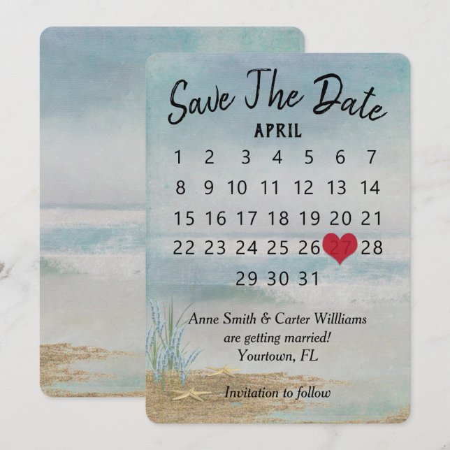 Save the Date Hochzeitkalender Strandfisch Einladung (Vorne/Hinten)