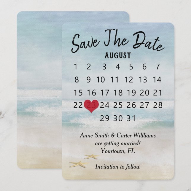 Save the Date Hochzeitkalender Strandfisch Einladung (Vorne/Hinten)