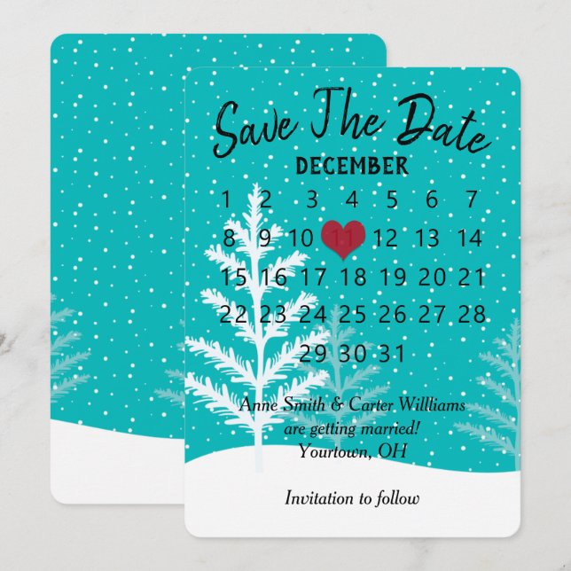 Save the Date Hochzeitkalender Winterschnee Einladung (Vorne/Hinten)