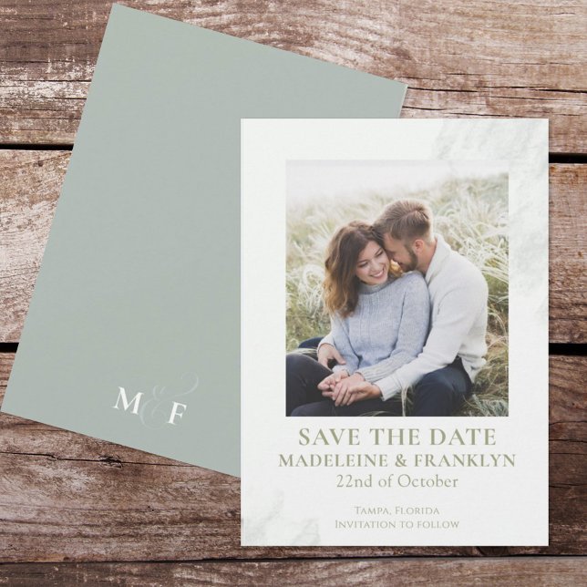 Save the Date Hochzeitliches Grünes Foto Einladung (Von Creator hochgeladen)