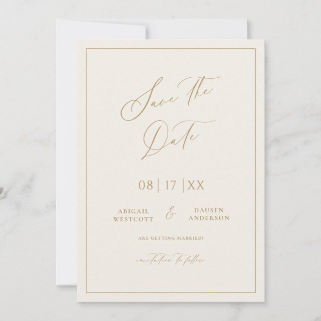 Save the Date Hochzeitsankündigung mit Gold & Crem (Vorderseite)