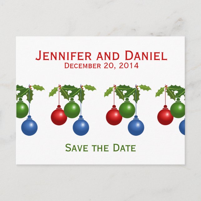 Save the Date Hochzeitsankündigungen Holly Balls Ankündigungspostkarte (Vorderseite)