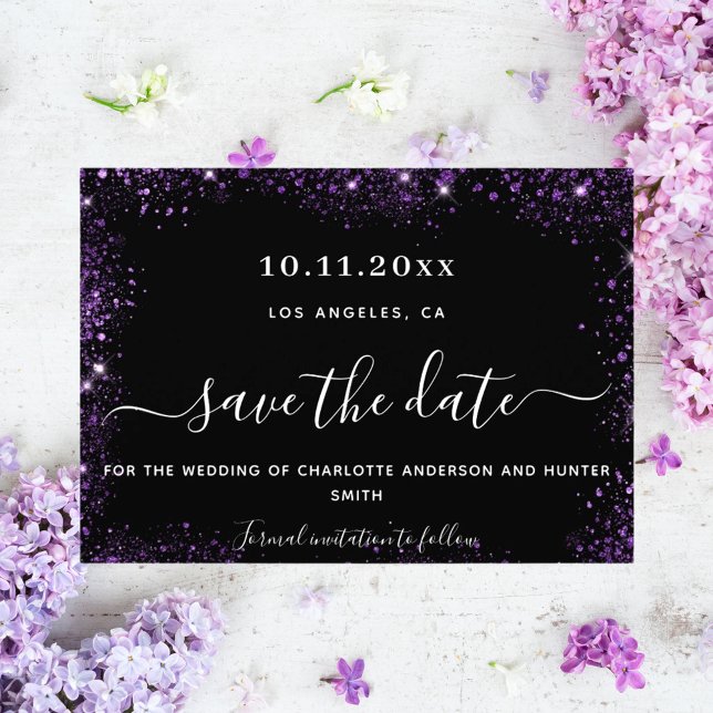 Save the Date Hochzeitschwarzer lila Glitzer (Von Creator hochgeladen)