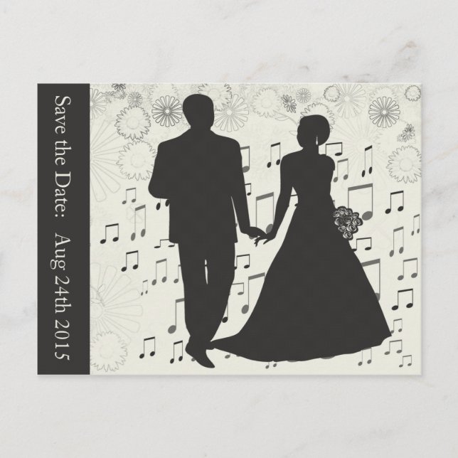 Save the Date, Hochzeitscoupel Musiknoten Postkart Ankündigungspostkarte (Vorderseite)