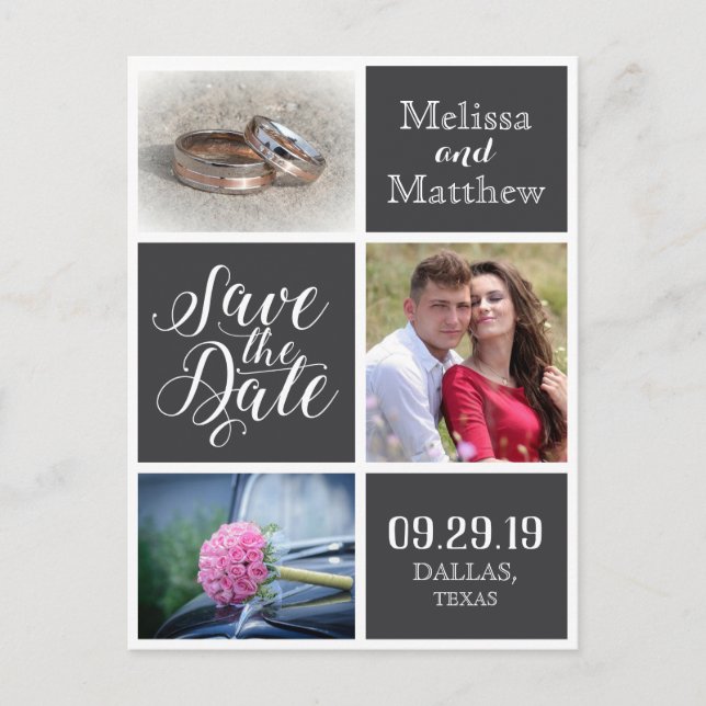 Save the Date, Hochzeitseinladung Design. Ankündigungspostkarte (Vorderseite)