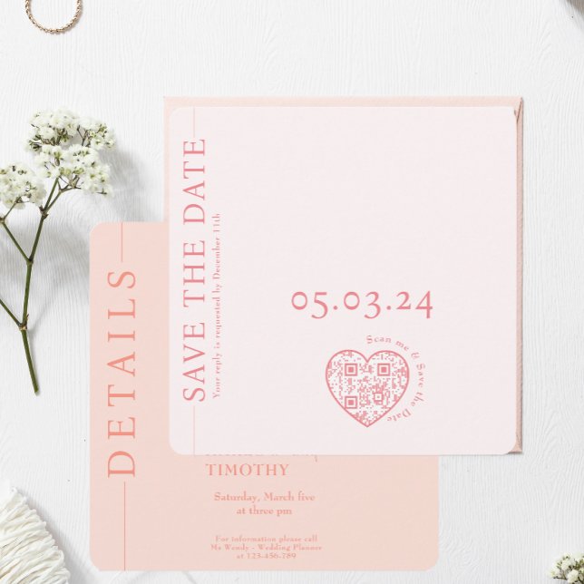 Save-the-Date-Hochzeitseinladung Rosa QR-Code Save The Date (Von Creator hochgeladen)