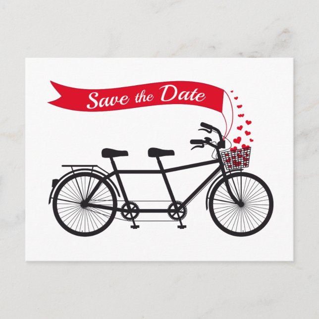 Save the Date, Hochzeitseinladung Tandemfahrrad Ankündigungspostkarte (Vorderseite)