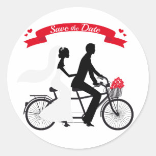 Save the Date, Hochzeitseinladung Tandemfahrrad Runder Aufkleber
