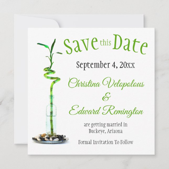 Save the Date Hochzeitserklärung Lucky Bamboo Ankündigung (Vorderseite)