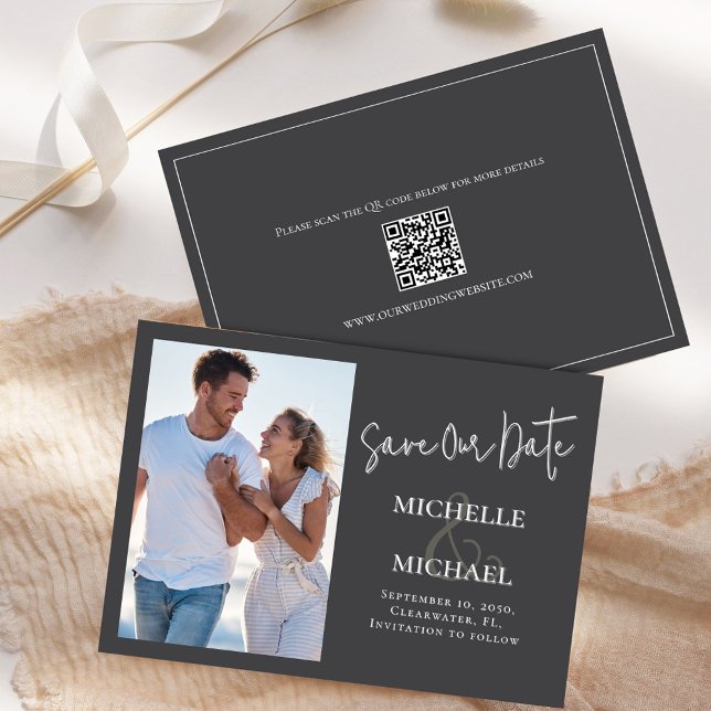 Save the Date Hochzeitsfoto (Save the date photo card template with stylish calligraphy.)