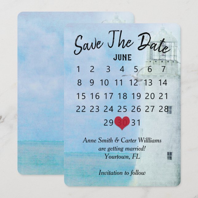 Save the Date Hochzeitskalender Leuchtturm Einladung (Vorne/Hinten)