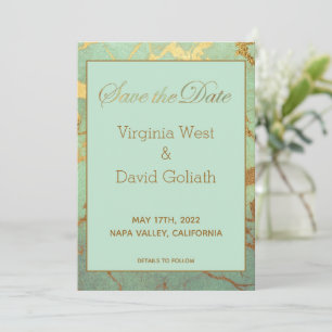 Save the Date Hochzeitskarte aus blauem und goldfa