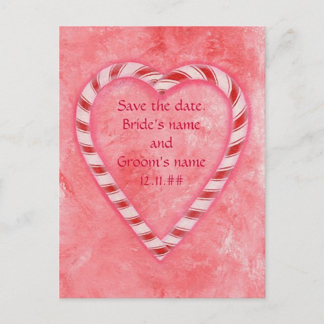 Save the Date Hochzeitskarten, Candy Canes Ankündigungspostkarte (Vorderseite)