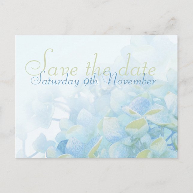 Save the Date Hochzeitskarten für Hydrangea Ankündigungspostkarte (Vorderseite)