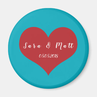 Save the Date Hochzeitsmagnete | Blau + rotes Herz Magnet