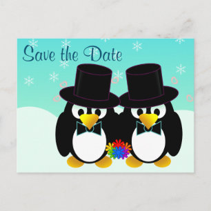 Save the Date Hochzeitspinguine Ankündigungspostkarte