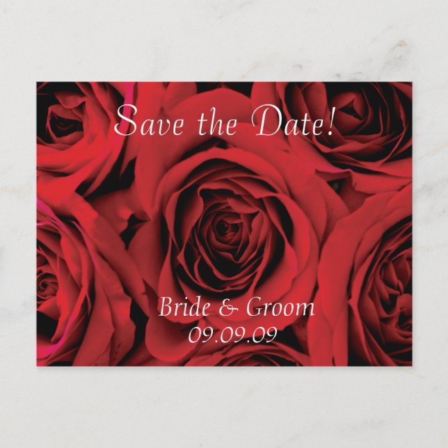 Save the Date Hochzeitspostkarten-Rote Rosen Ankündigungspostkarte (Vorderseite)
