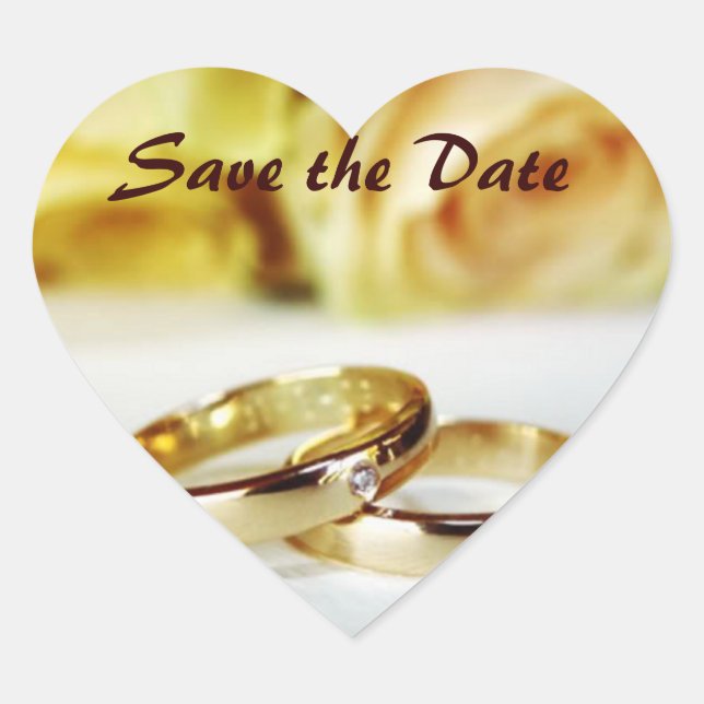 Save the Date/Hochzeitsringe Herz-Aufkleber (Vorderseite)