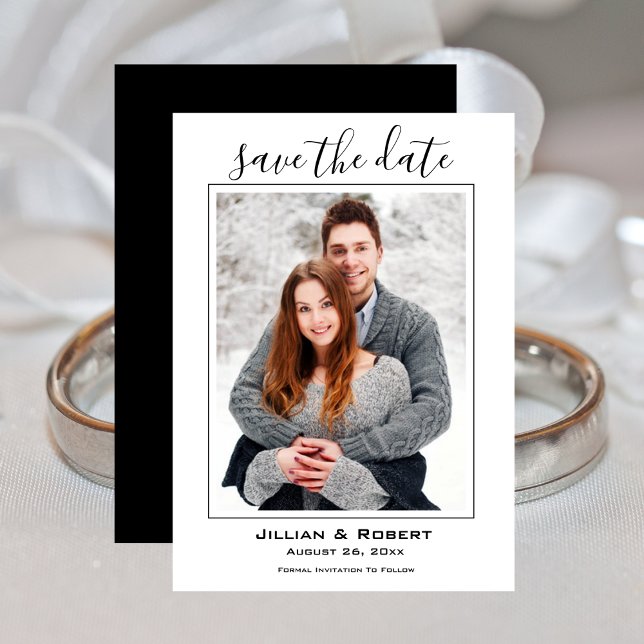 Save the Date Hochzeitsstift Foto Schwarz/Weiß Einladung (Wedding Photo Save The Date Black and White Invitation)