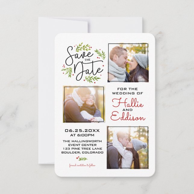 Save the Date Holiday Wedding Wreath Berries | (Vorderseite)