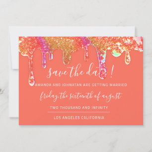 Save the Date Holographic Tropfens Orange Candy