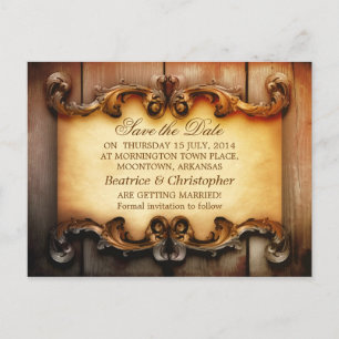 Save the Date hölzerne Vintage Postkarten