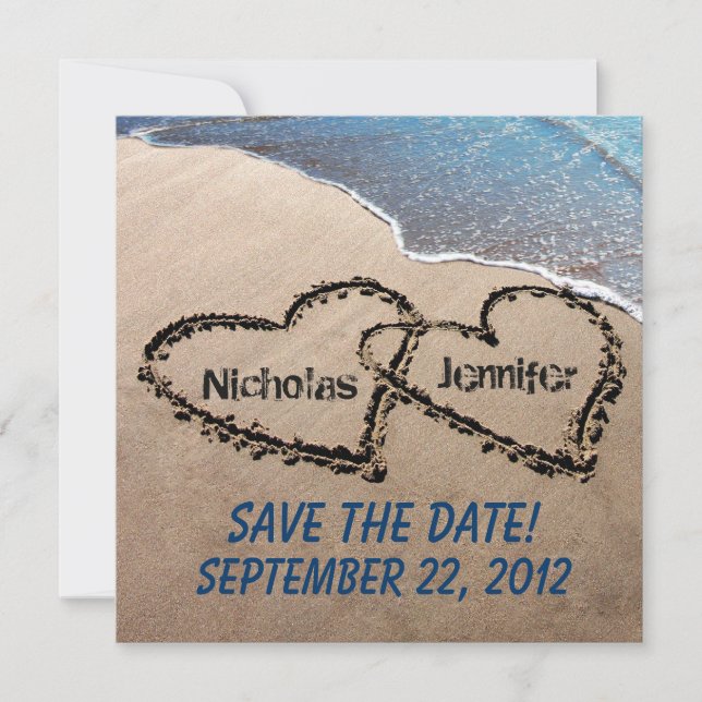 Save the Date hört in Sand Hochzeit Einladung (Vorderseite)