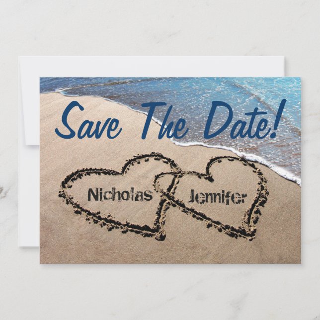 Save the Date hört in Sand Hochzeit Einladung (Vorderseite)