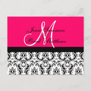 Save the Date Hot-Pink-Monogramm-Damaskarte Ankündigungspostkarte