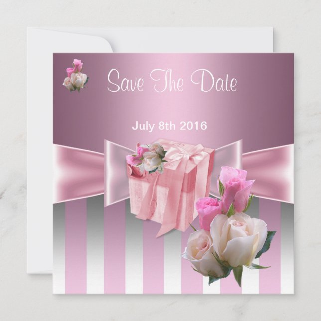 Save the Date Hübsch Satin Pink Silver Strip Bow (Vorderseite)