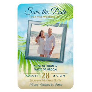 Save the Date Ihr Foto Beach Wedding Palm Blätter Magnet