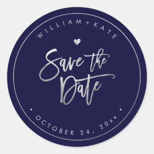 Save the Date, Imitate Silver Script, DIY Backgrou Runder Aufkleber
