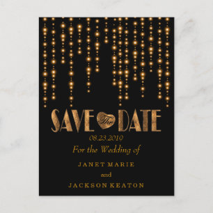Save the Date in einem goldenen Licht und Schwarz Ankündigungspostkarte