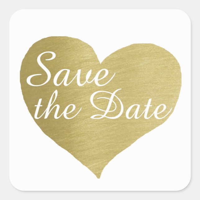 Save the Date in Gold, Hochzeit Quadratischer Aufkleber (Vorderseite)