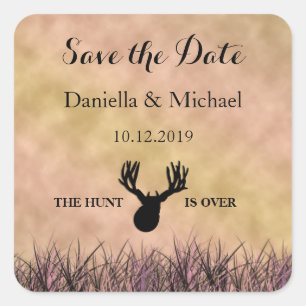 Save the Date ist die Jagd über Hochzeit Quadratischer Aufkleber
